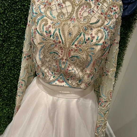 Tiffany Designs Cream and Gold Long Sleeve Dress - Picture 4 of 7